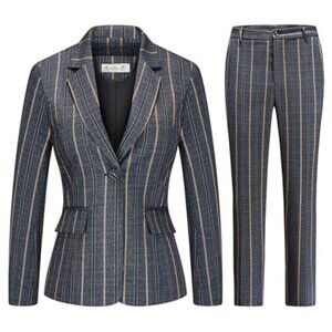 Womens 2 Piece Plaid Suits Set Business Office One Button Blazer Jacket Casual
